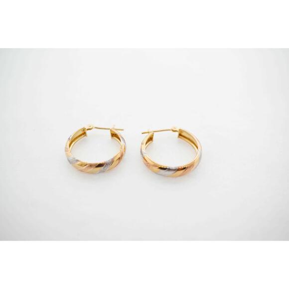 Estate Sale Multi-Tone Gold 10k Hoop Earrings Women's Lobe Snap Closure 1.40g